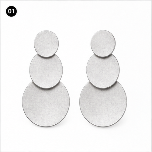 Boucles d’oreilles argentées à trois disques NIRMEN – vue de face