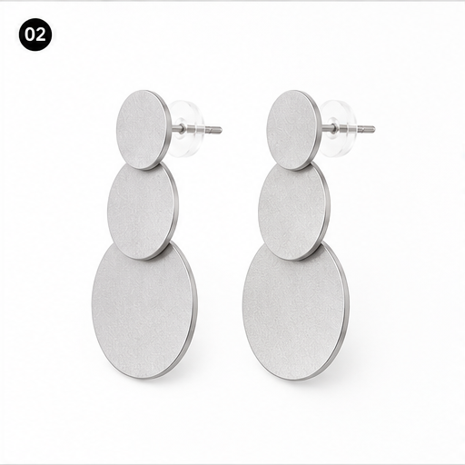 Boucles d’oreilles argentées à trois disques NIRMEN – vue de côté