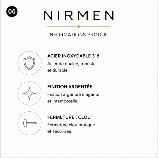 Caractéristiques des boucles d’oreilles argentées à trois disques NIRMEN