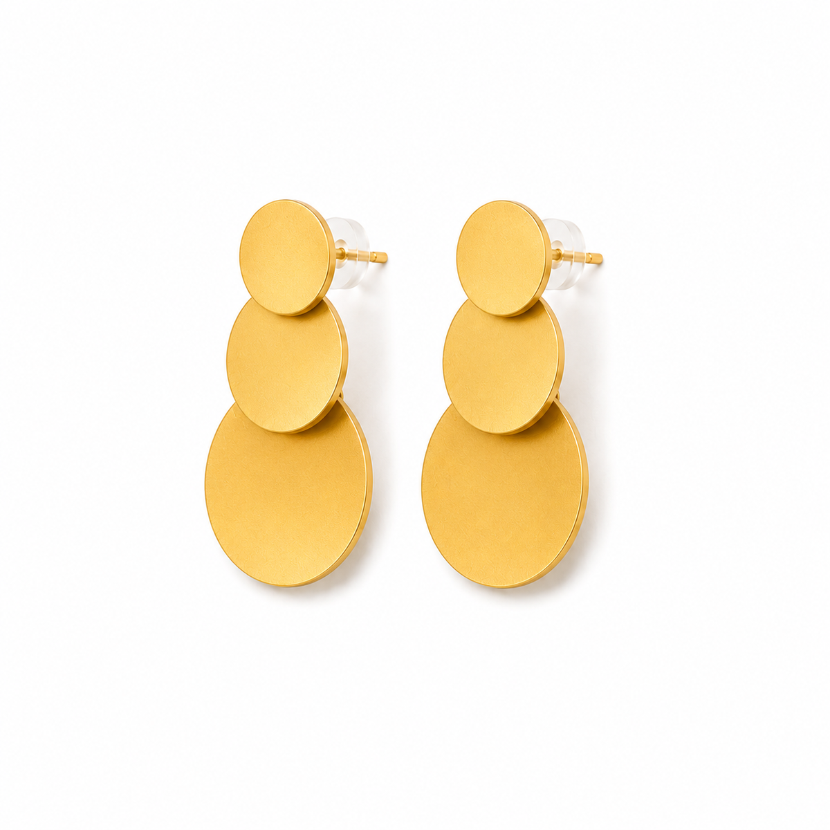 Boucles d’oreilles dorées à trois disques NIRMEN – vue de face