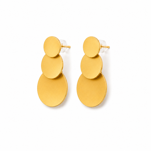 Boucles d’oreilles dorées à trois disques NIRMEN – vue de face