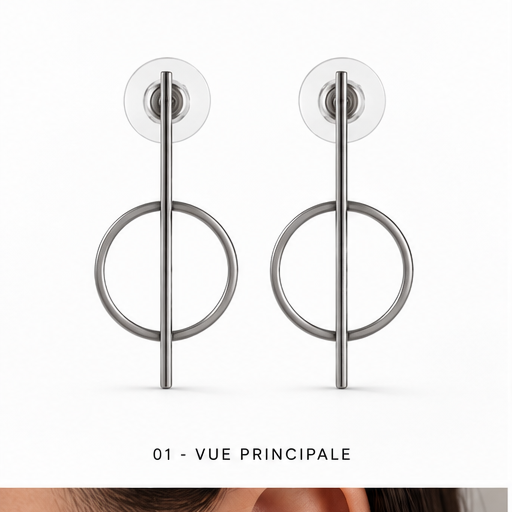 Boucles d’oreilles cercle et barre argentées NIRMEN – vue principale