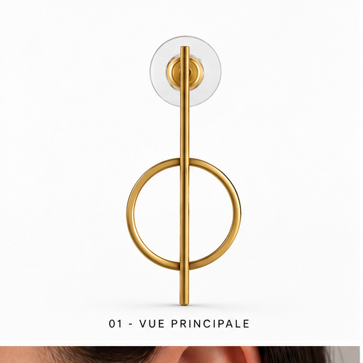 Boucles d’oreilles cercle et barre dorées NIRMEN – vue principale