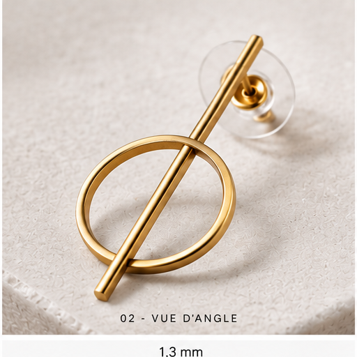 Boucles d’oreilles cercle et barre dorées NIRMEN – vue de détail