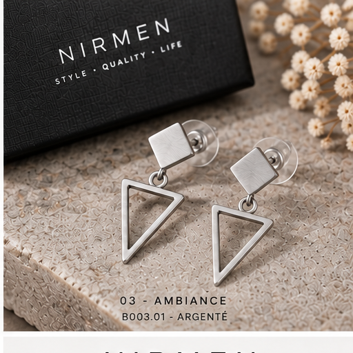 Boucles d’oreilles géométriques argentées NIRMEN – mise en scène