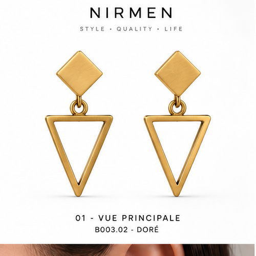 Boucles d’oreilles carré et triangle dorées NIRMEN – vue principale