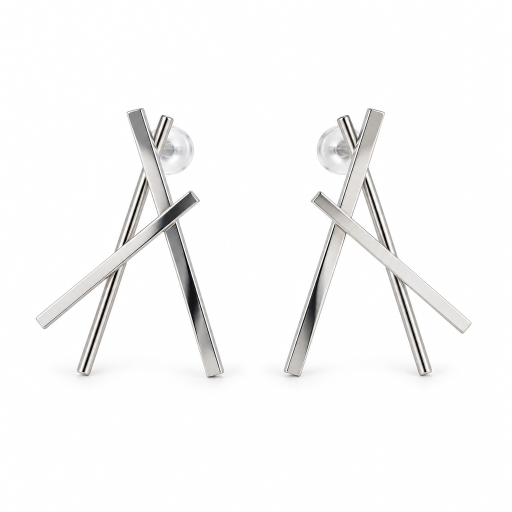 Boucles d’oreilles lignes croisées argentées NIRMEN – vue principale