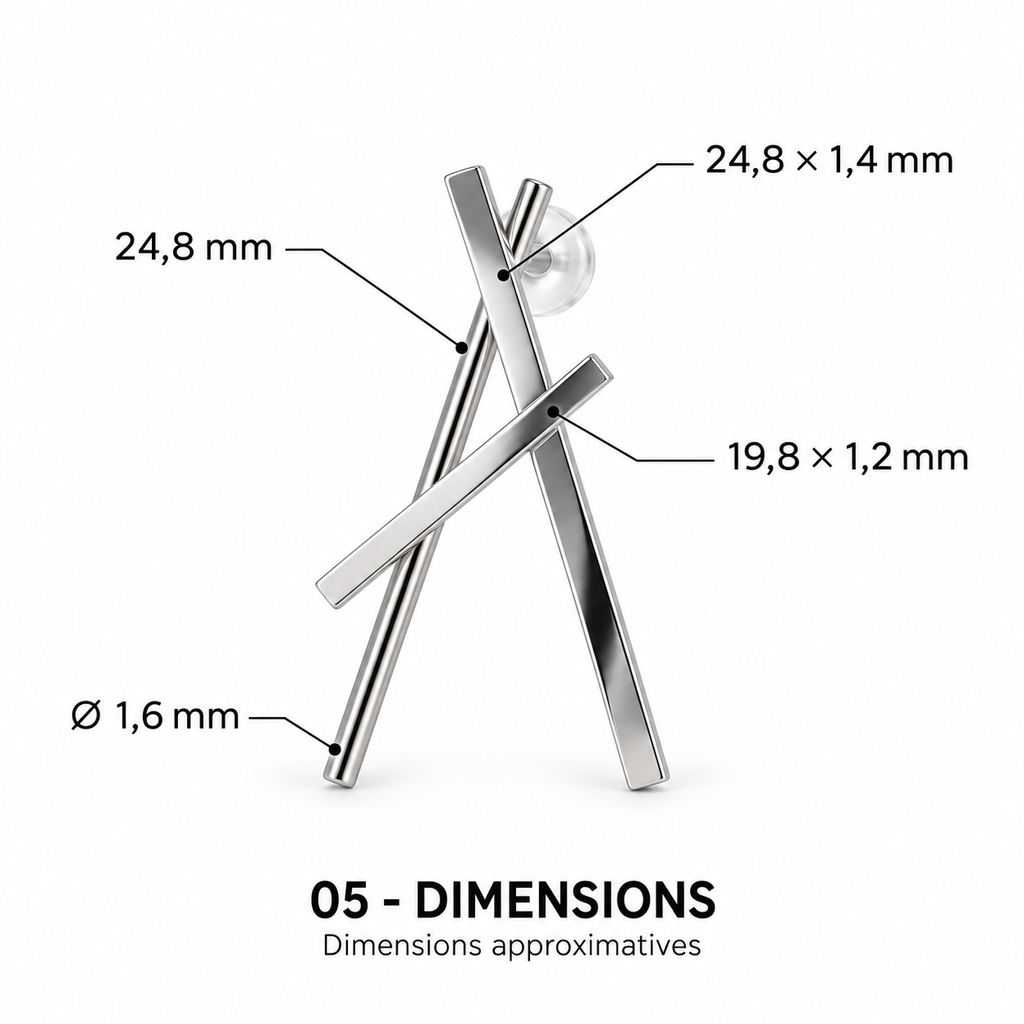 Dimensions des boucles d’oreilles lignes croisées argentées