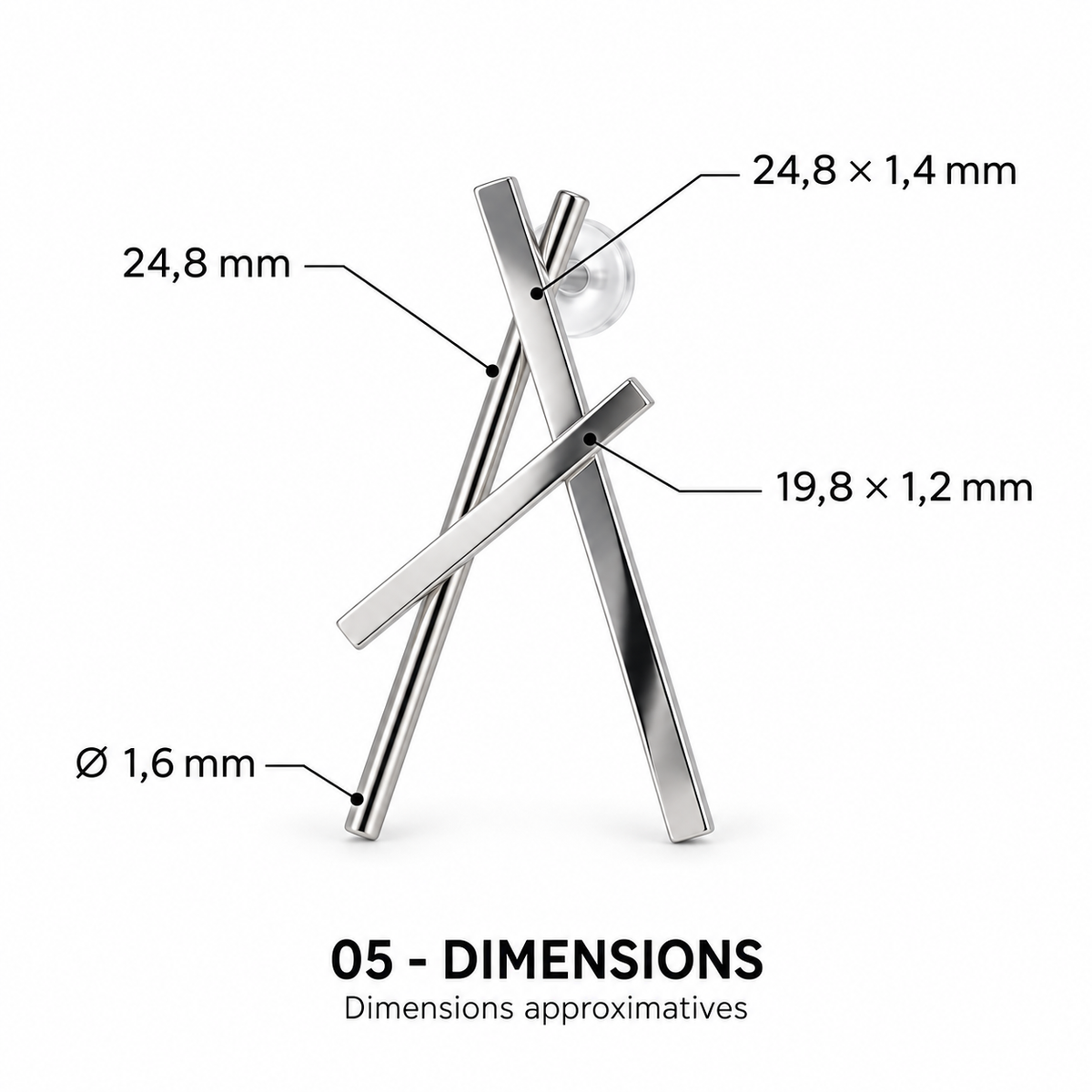 Dimensions des boucles d’oreilles lignes croisées argentées