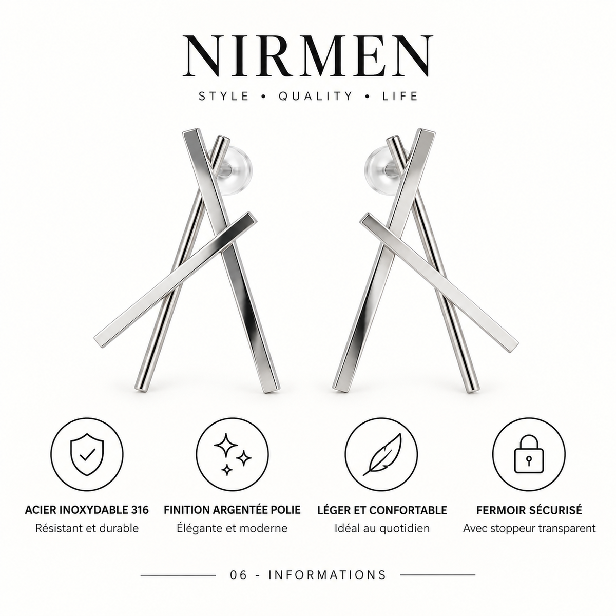 Caractéristiques des boucles d’oreilles en acier inoxydable 316 NIRMEN