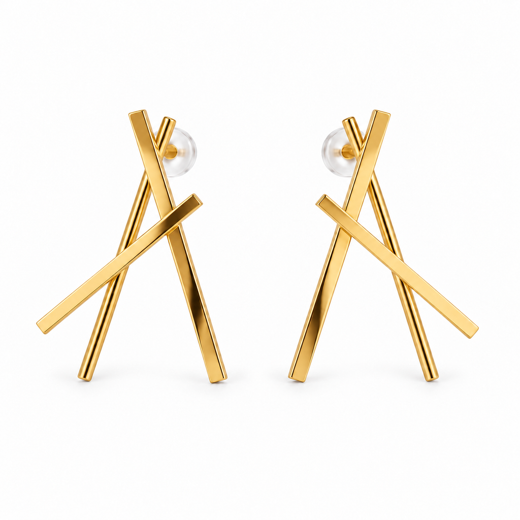 Boucles d’oreilles lignes croisées dorées NIRMEN – vue principale