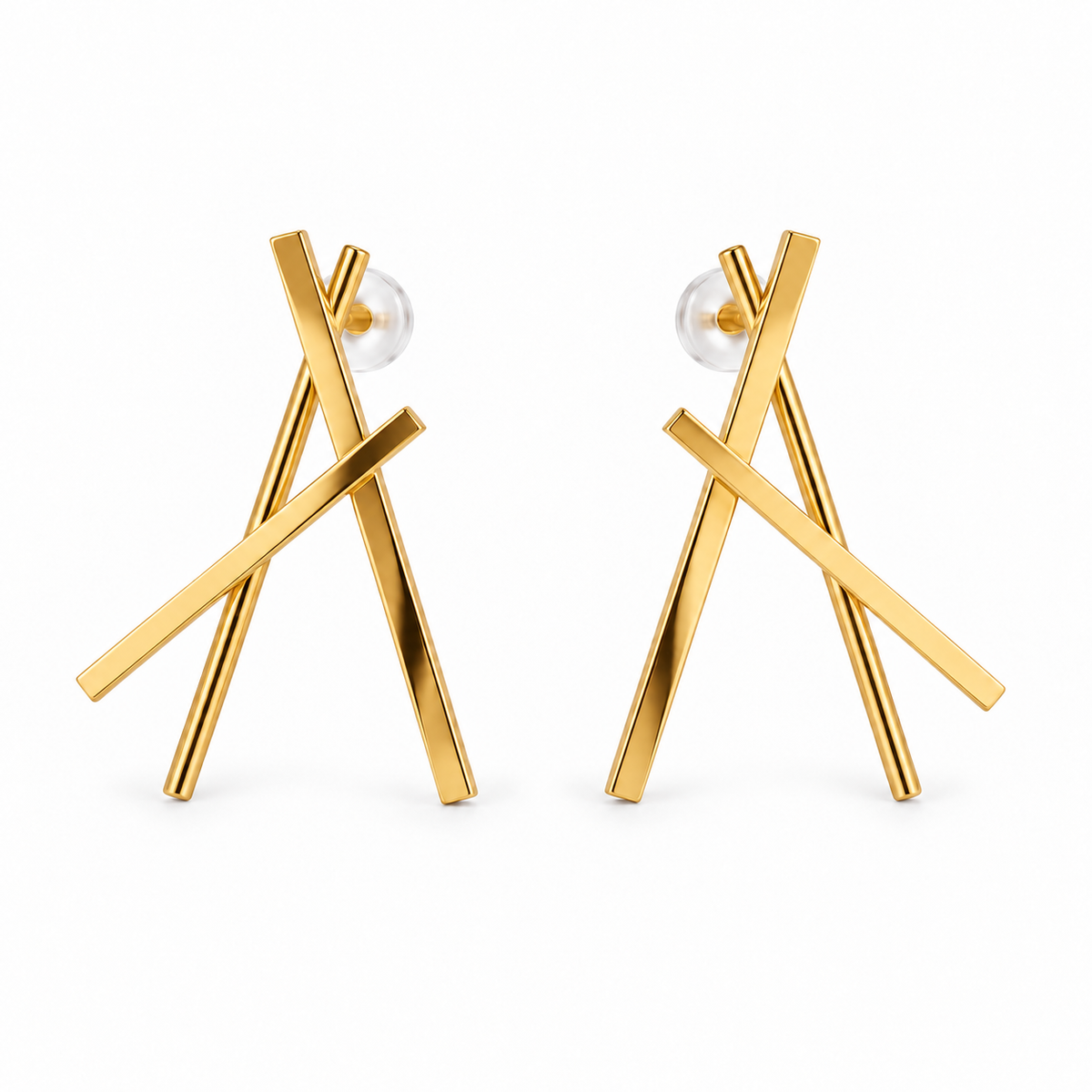 Boucles d’oreilles lignes croisées dorées NIRMEN – vue principale