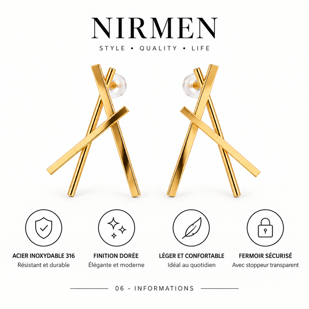 Caractéristiques des boucles d’oreilles en acier inoxydable 316 doré NIRMEN